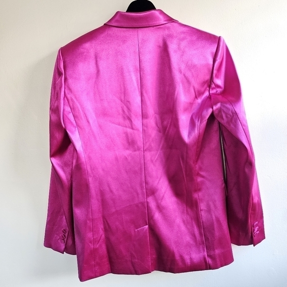 New Frame Satin Strong Shoulder Magenta Blazer Suit Jacket NWT Small - Picture 11 of 15